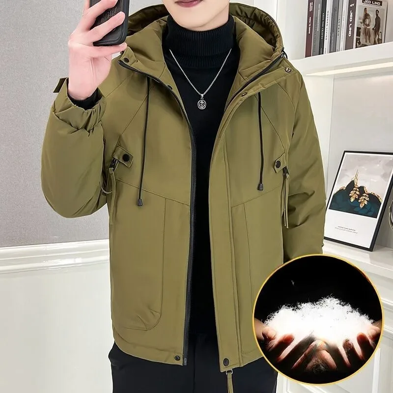 New Hooded Windbreaker Thickened Winter Casual Down Jacket for Men White Duck Down Warm Cool and Fashionable Coat Trend Outcoat