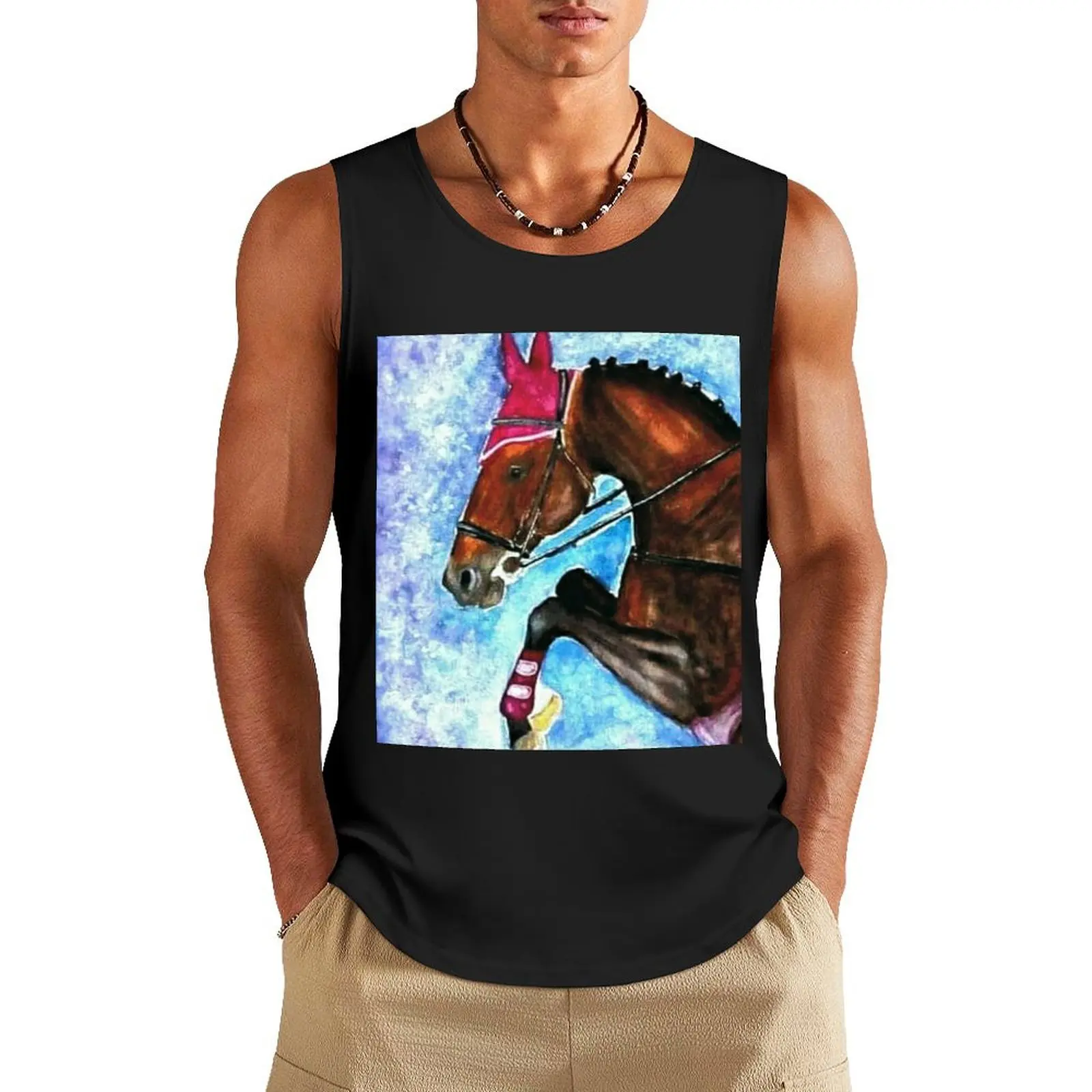 Show jumping horse portrait painting Tank Top Sportswear for men cool things mens designer clothes man sexy?costume