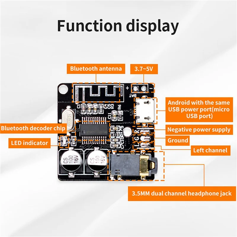 Y43A-VHM-314 Bluetooth Audio Receiver Board Bluetooth 5.0 Mp3 Lossless Decoder Board Wireless Stereo Music Module 50Pcs