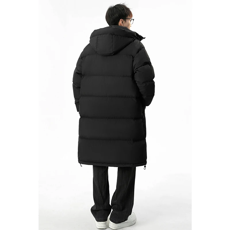 캐주얼 남성용 따뜻한 후드 90% 화이트 덕 다운 재킷 겨울 아우터 솔리드 두꺼운 롱 패딩 코트 루즈 방풍 파카 의류