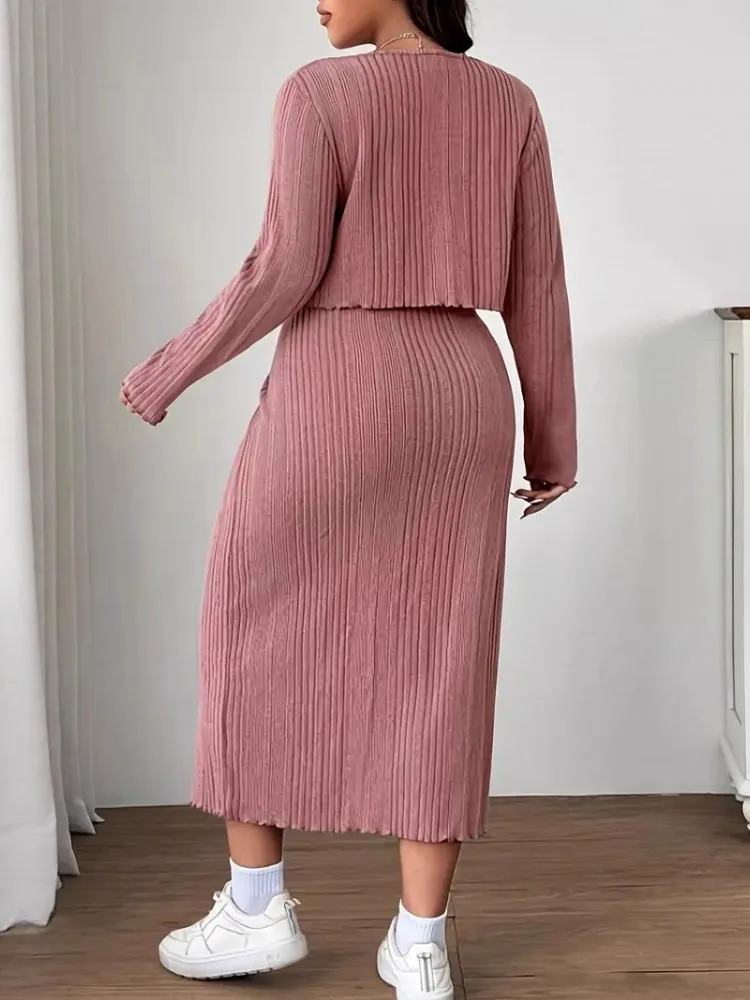 L-4XL حجم كبير الملابس فساتين النساء الجلباب 2 قطعة مجموعات ربيع الخريف الشارع عادية 3XL حجم كبير مكتب سيدة فستان كبير الحجم #5