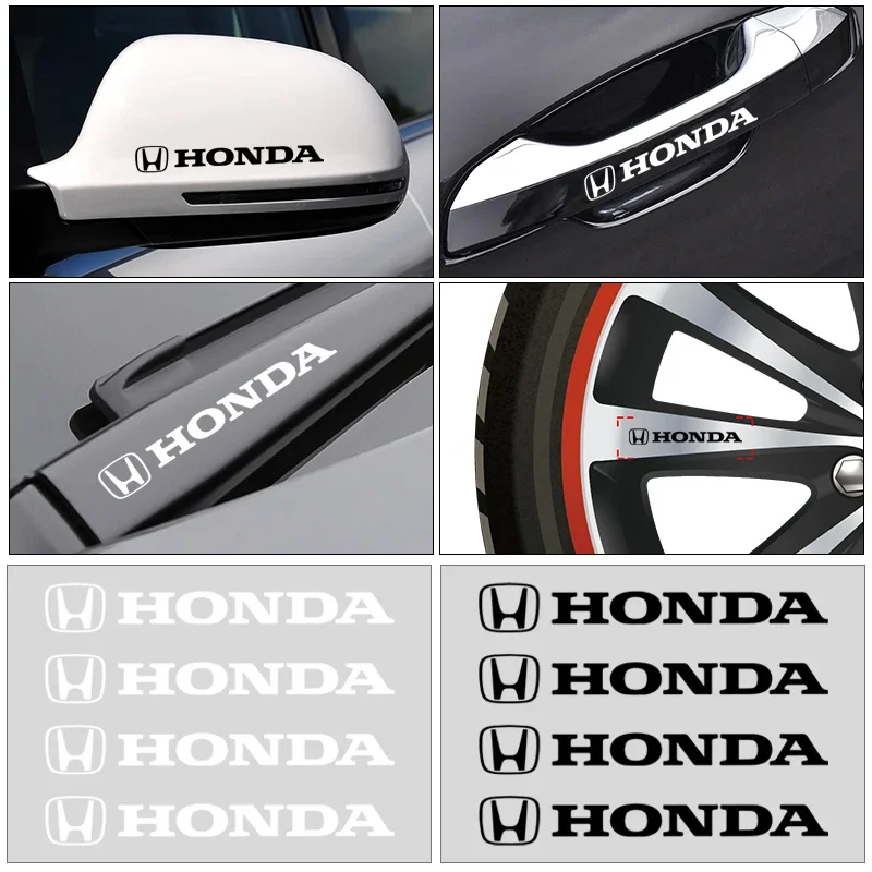 4Pcs Car Door Handle Stickers Tire Rear View Mirror Decals Decoration For Honda Civci CRV Accord Mugen Prelude FIT City CRZ CRX