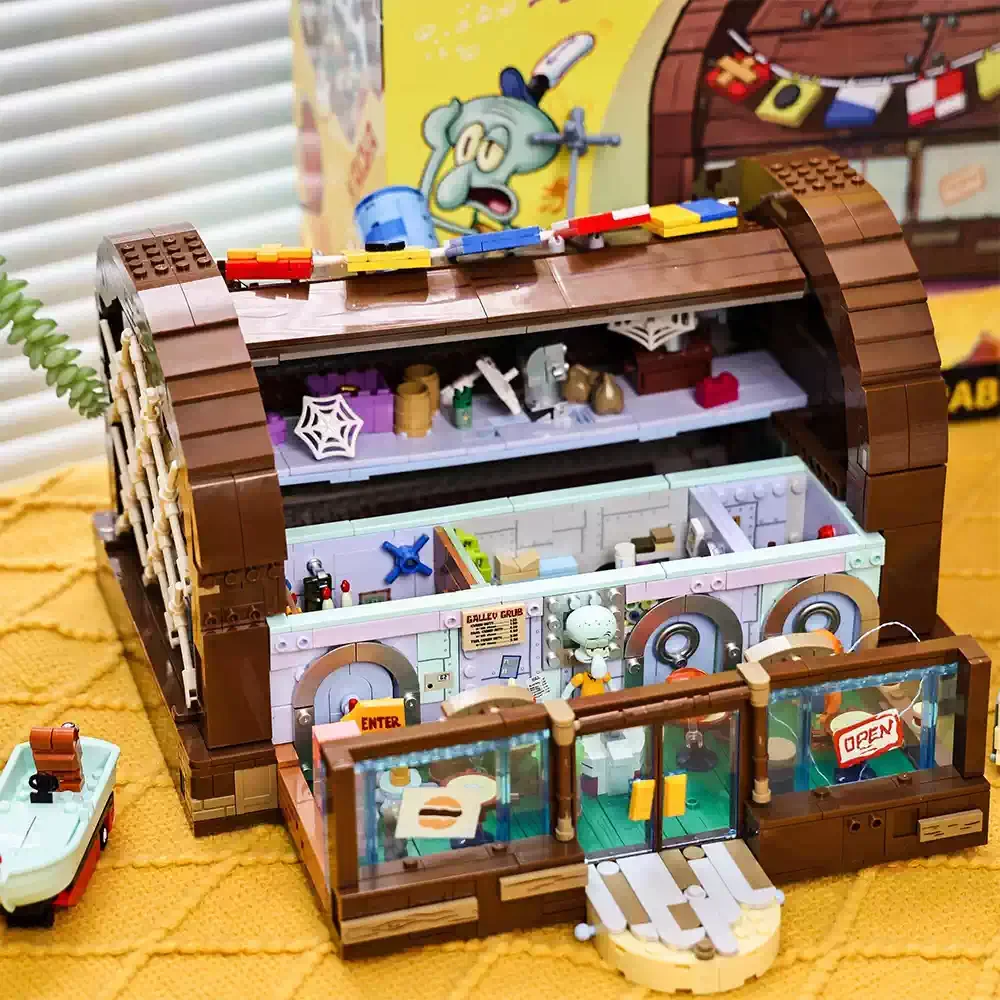 

Spongebob Krusty Krab Area-X Building Blocks Set Interactive Brick Toy Burger Restaurant Model Blind Box Gift for Kids And Fans