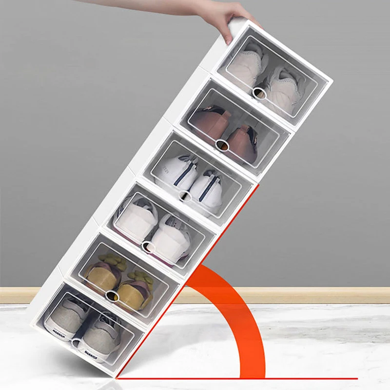 1-6Packs Transparent Shoe Box Shoes Organizers Plastic Thickened Foldable Dustproof Storage Box Stackable Combined Shoe Cabinet