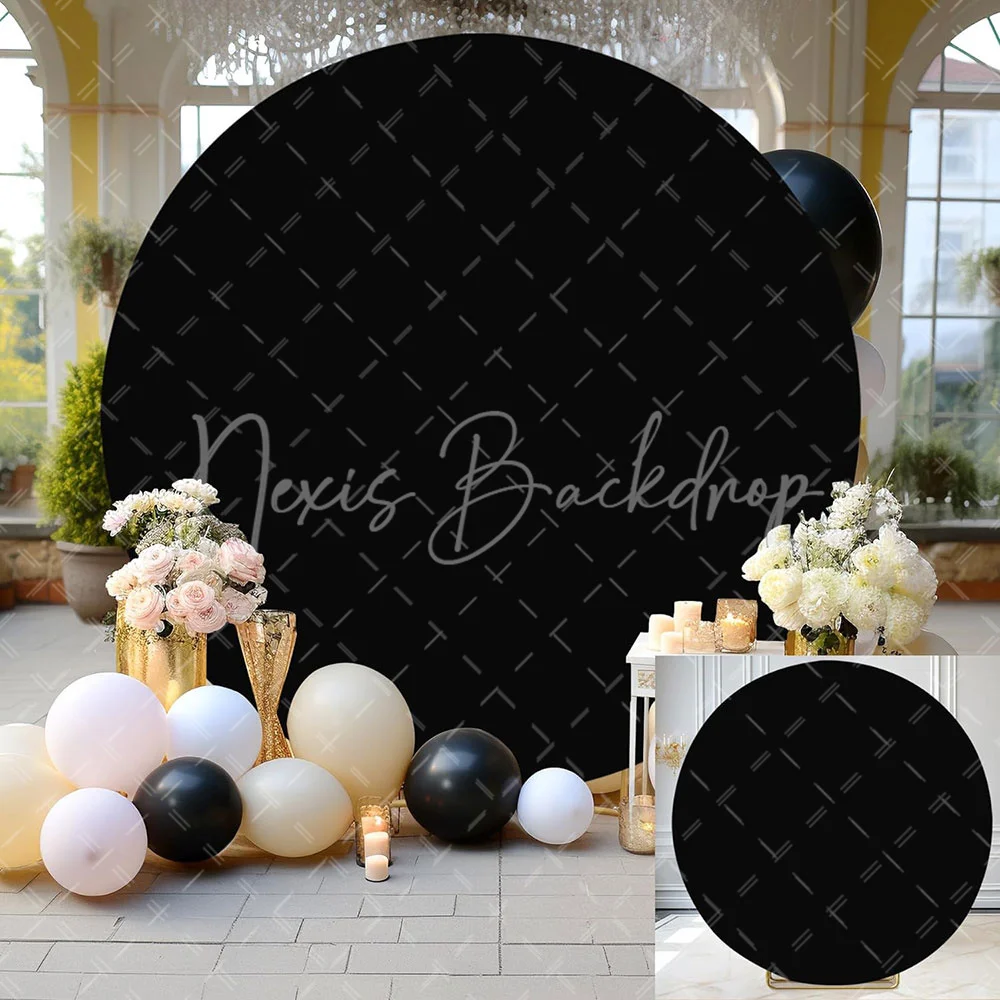 

[Clearance] Solid Black 7.2FT Round Backdrop Circle Cover for Party Events, Weddings, Birthday, Photography Durable Fabric Decor