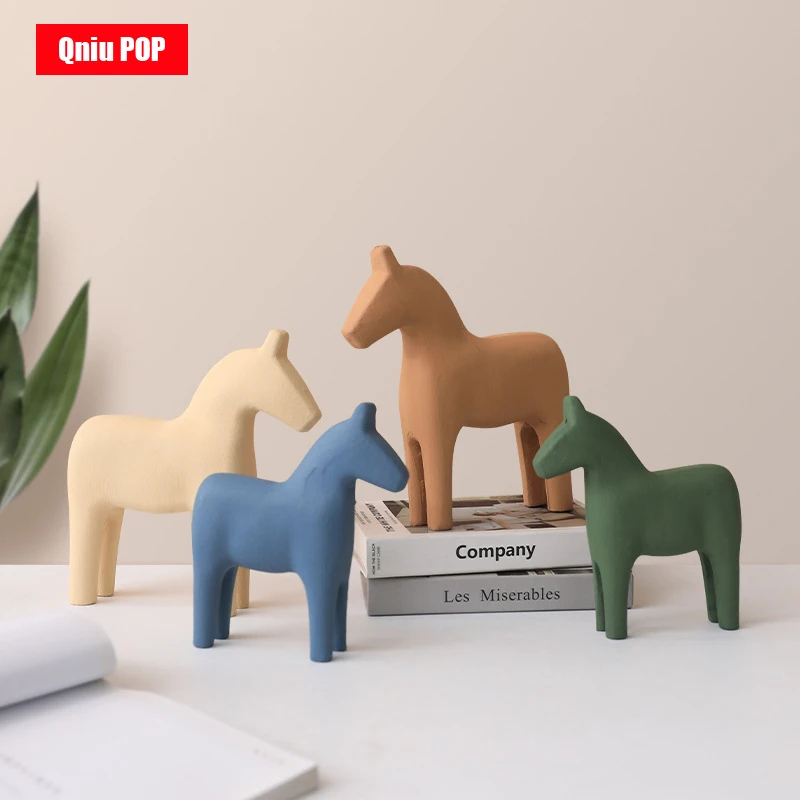 Modern Minimalist Morandi Colored Horse Ornaments, Creative TV Cabinets Wooden Horse Ornaments, Home and Living Room Decorations