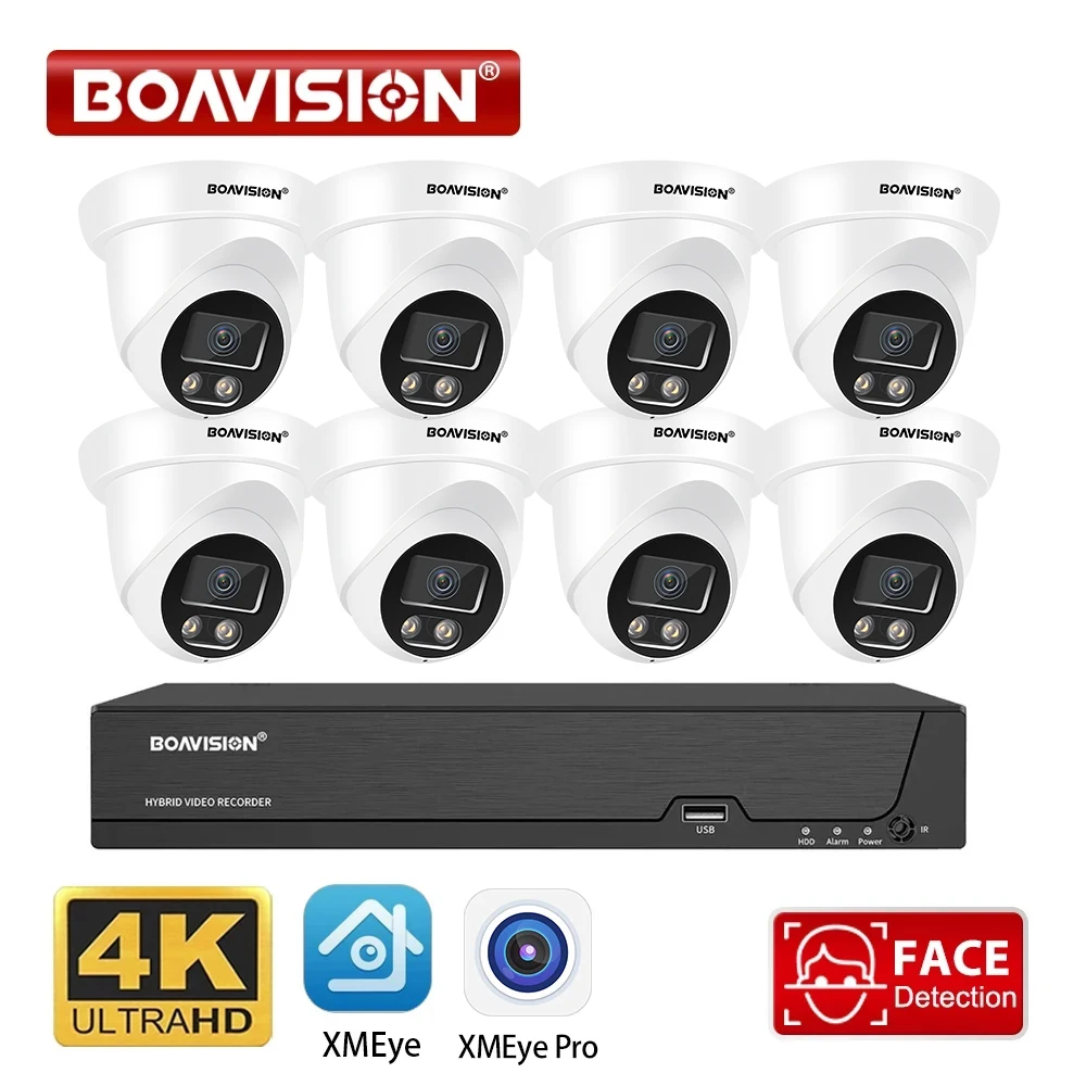 Sistema de cámaras de vigilancia de seguridad, Kit de grabación de Audio con detección facial, visión nocturna a Color, H.265, NVR, 4K, 8MP, 4 canales, 8 canales, POE