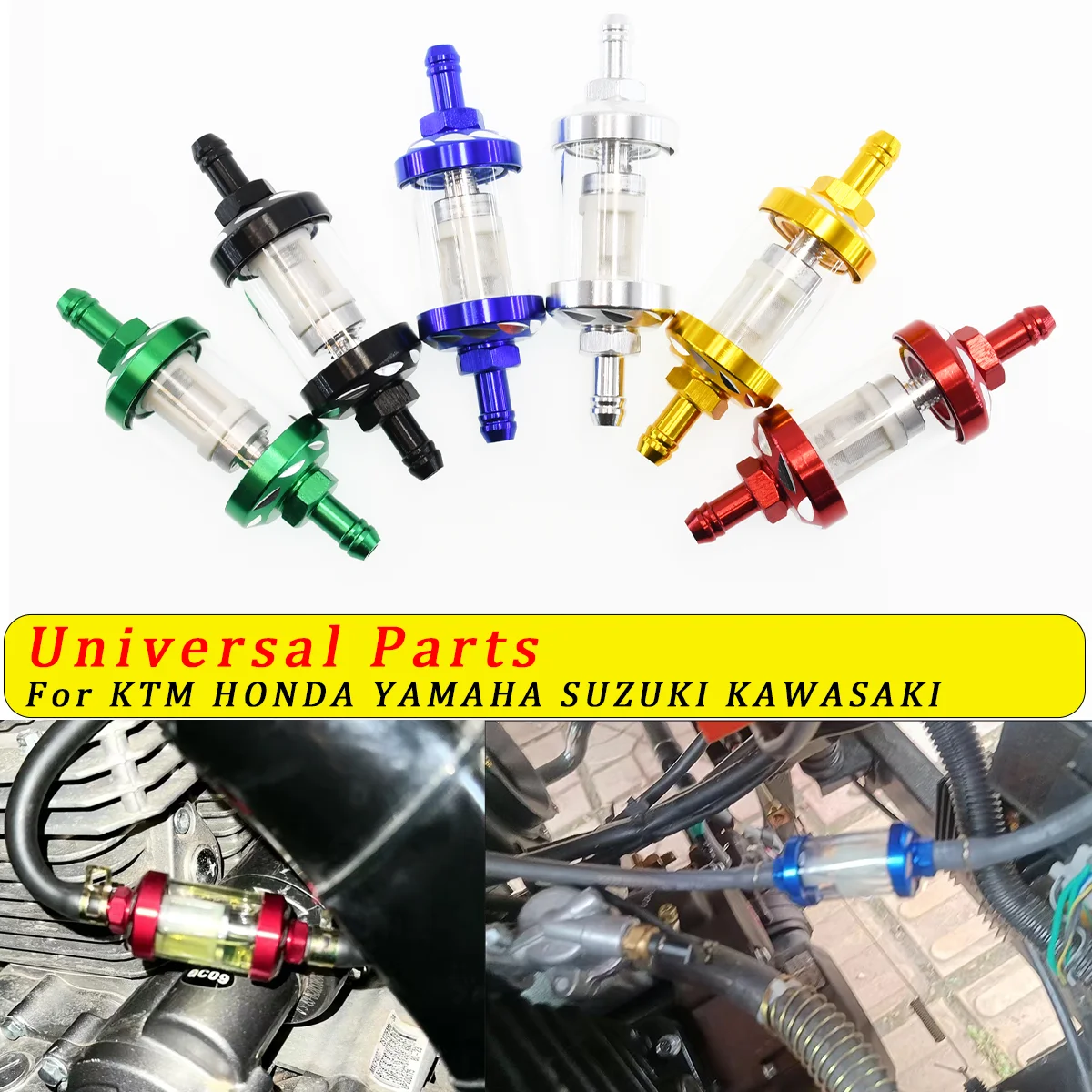 Motorcycle Universal CNC 8mm Glass Gas Fuel Gasoline Oil Filter For Honda Yamaha Kawasaki Suzuki KTM EXC EXCF SX SXF XC XCW XCF