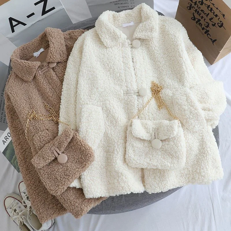 Small Fresh Lamb Wool Coat Female Student Thickened Jacket 2024 Autumn Winter New Sweatshirt Korean Lamb Fleece Women's Outwear