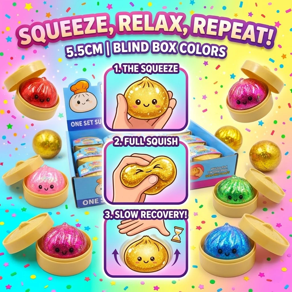 

Glitter Dumpling Squishy Gel Sensory Toy: Random 1pc Mystery Blind Box Delivery, ASMR Tactile Squeeze Ball, Office Desk Fidget