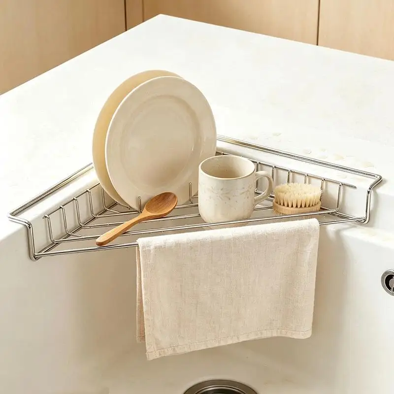 Triangle Stainless Steel Sink Drain Rack Drainable Large Capacity Kitchen Caddy