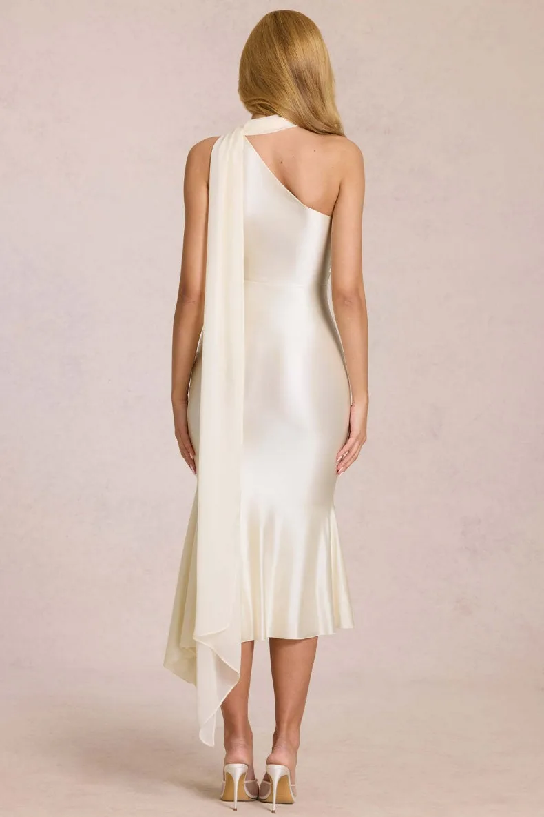 Halsbandkleid aus Satin mit Schleife, sexy, elegant und modisch, langes Damenkleid für Abschlussfeier und Abendessen. – Detail 3