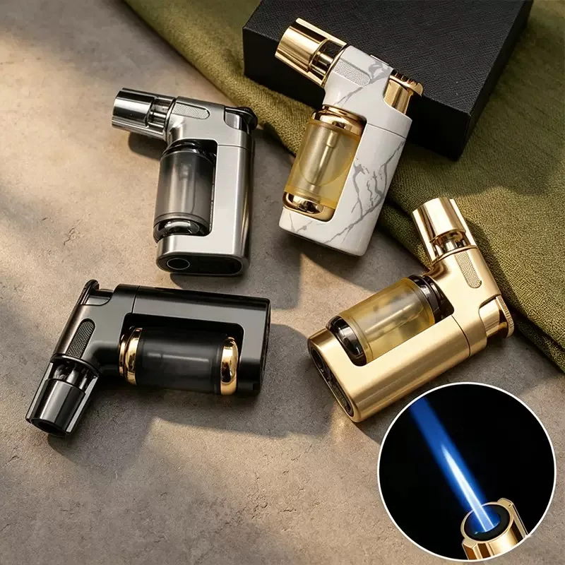 2026 JOBON Blue Flame Lighter Transparent Visual Large Capacity Gas Compartment Fixed Flame Lock Design Windproof Cigar Lighters