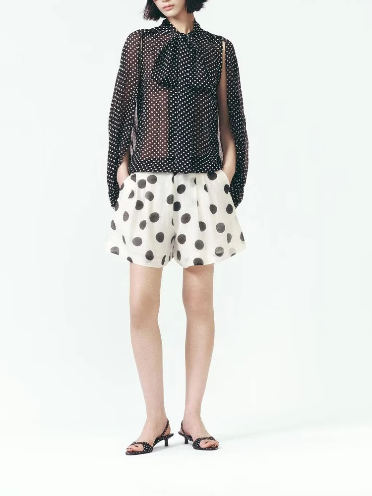 

European style new women's fashion versatile temperament simple bow-decorated cape-style long-sleeved shirt
