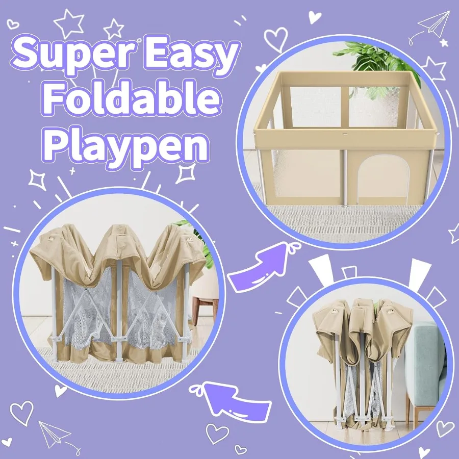 Faltbarer Laufstall für Babys und Kleinkinder, 50 x 50 Zoll, zusammenklappbarer Spielstift mit 50 Bällebadbällen, tragbares Spielen für drinnen und draußen