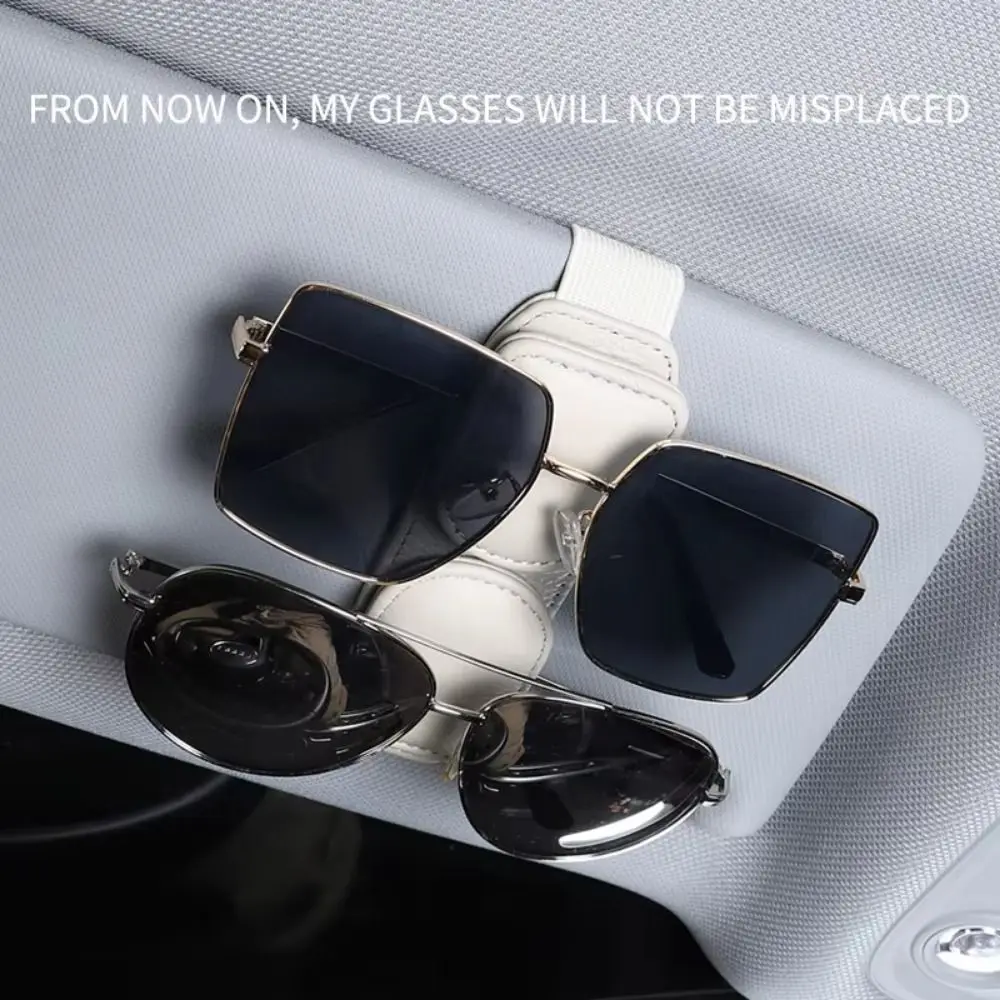 Duurzame lederen brilhouder met dubbele clip, multifunctioneel magnetisch ontwerp, ticketkaartclip voor auto, universeel stabiel