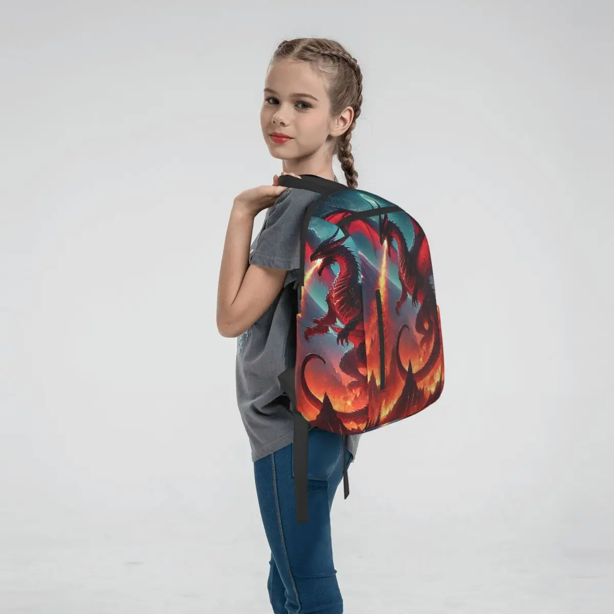 Flame Breathing Dragon Backpack Large Capacity Children BookBag School Bag Shoulder Bags for Men Women