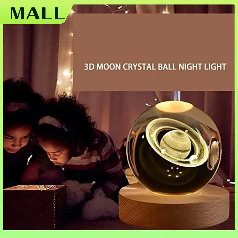 MALL Regalo di San Valentino Lampada a sfera di cristallo galassia Lampada lunare pianeta 3D Luce notturna a LED USB A