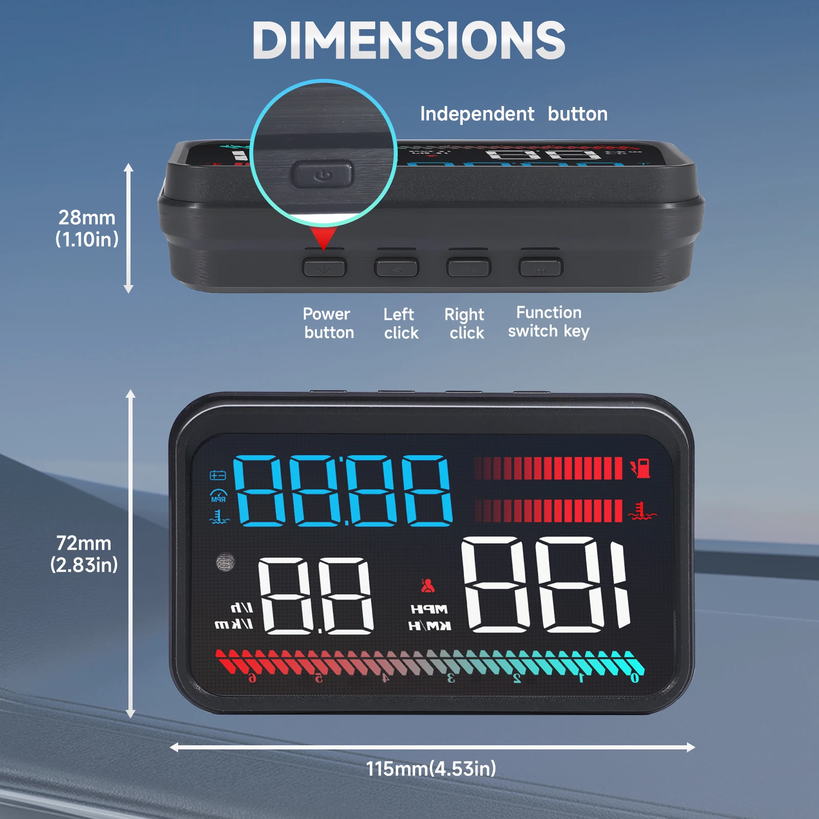 Digitaler Tachometer P16 OBD2 HUD TFT LCD Farbdisplay Head-Up-Display Drehzahlmesser Spannung Turbodruck Öltemperatur Zeitanzeige für Autos – Detail 1