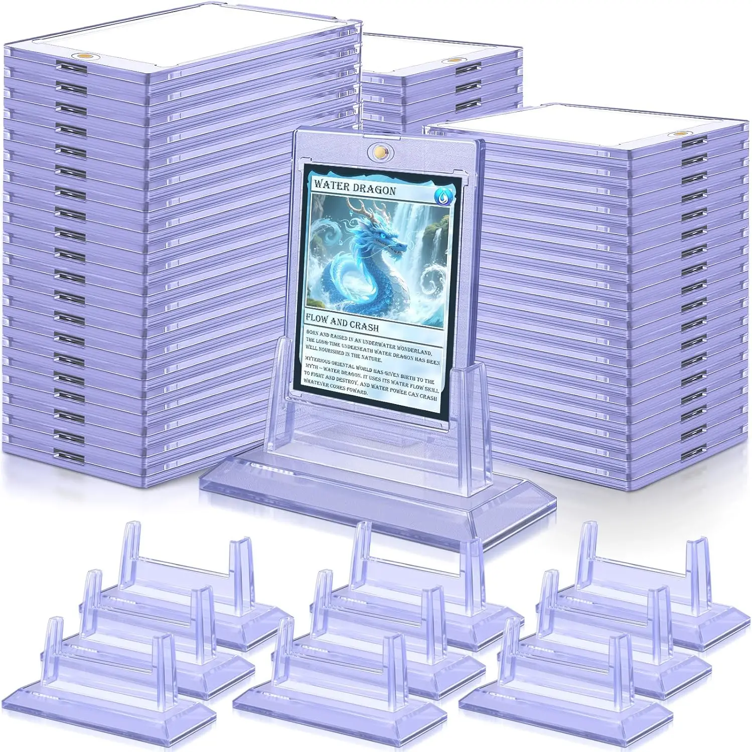 

Magnetic Card Holders for Trading Cards, 35pt Acrylic Baseball Card Display Case, Hard Plastic Protectors with Stands
