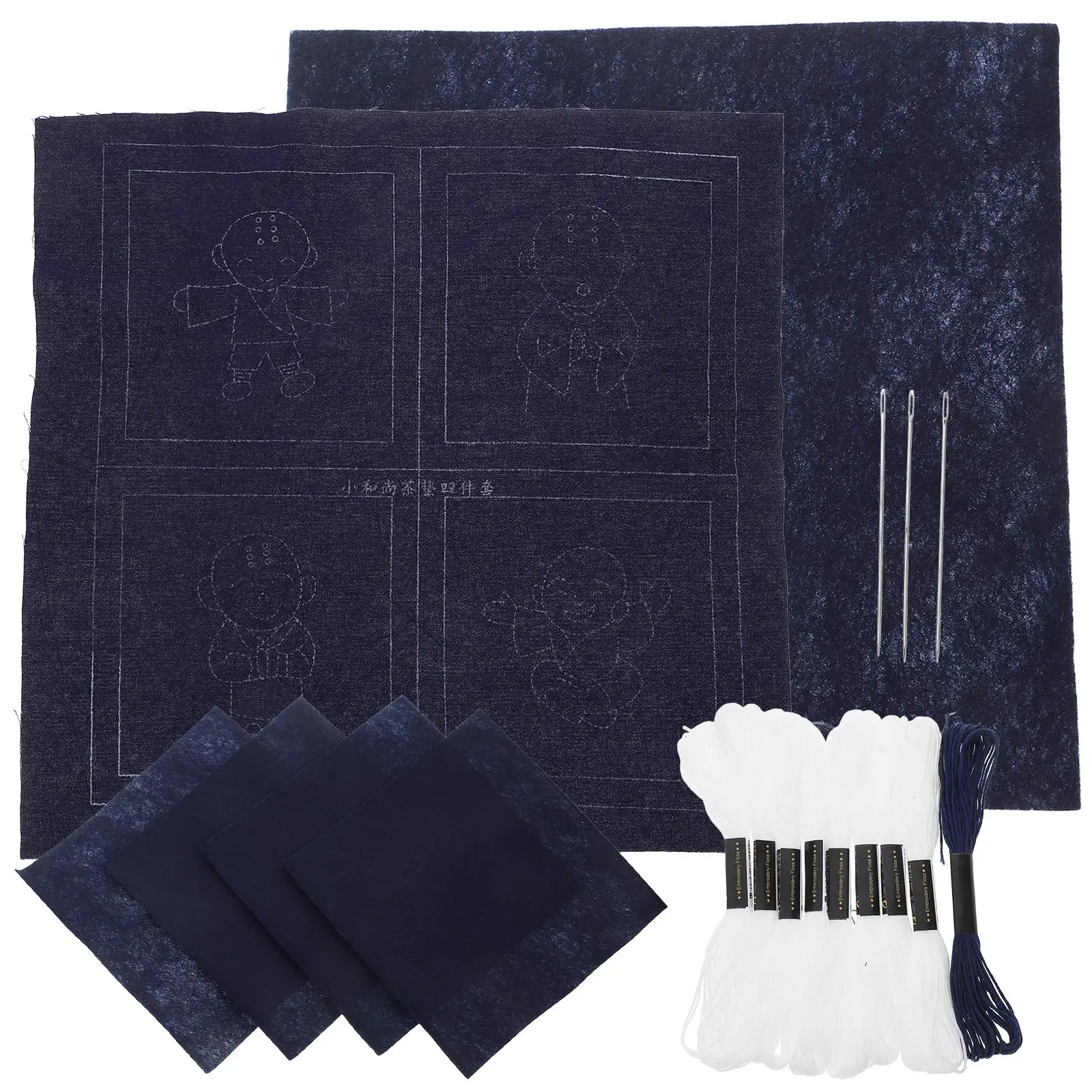 

Material Pack Kits Sashiko Beginner DIY Japanese Embroidery Coaster Kit Sashiko Coasters Set Tea Coaster Embroidery