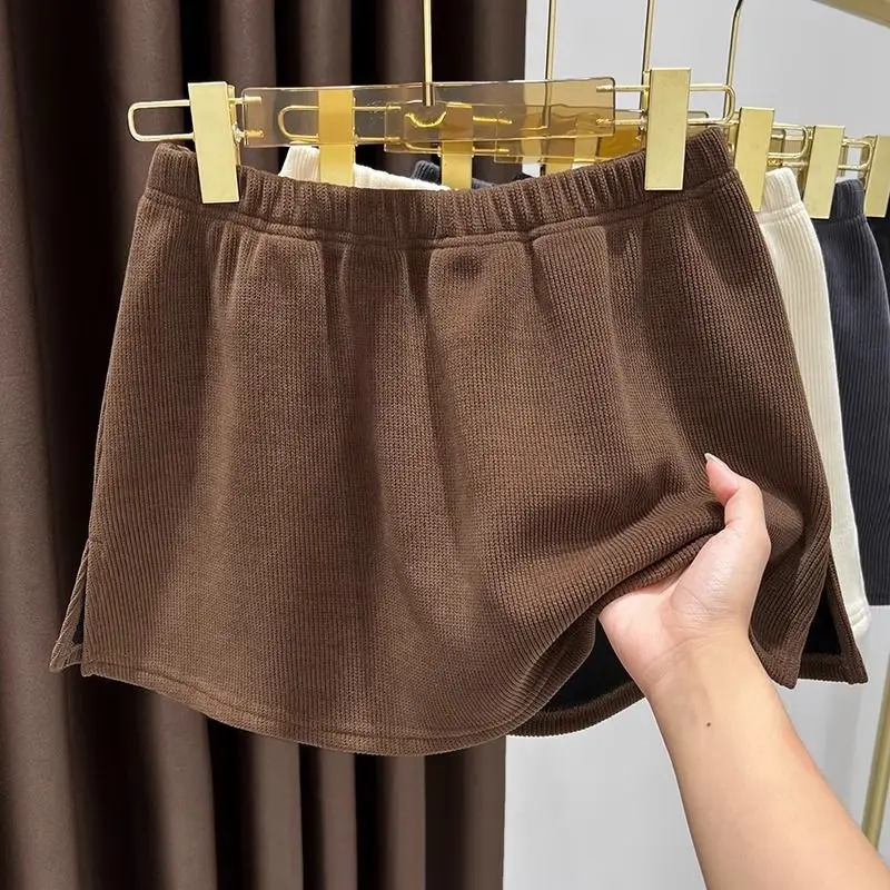 Women's Corduroy Sweatshirt Thickened Fleece High Waist A-Line Skirt Half-length Autumn Winter Fashion Commute Pure Color