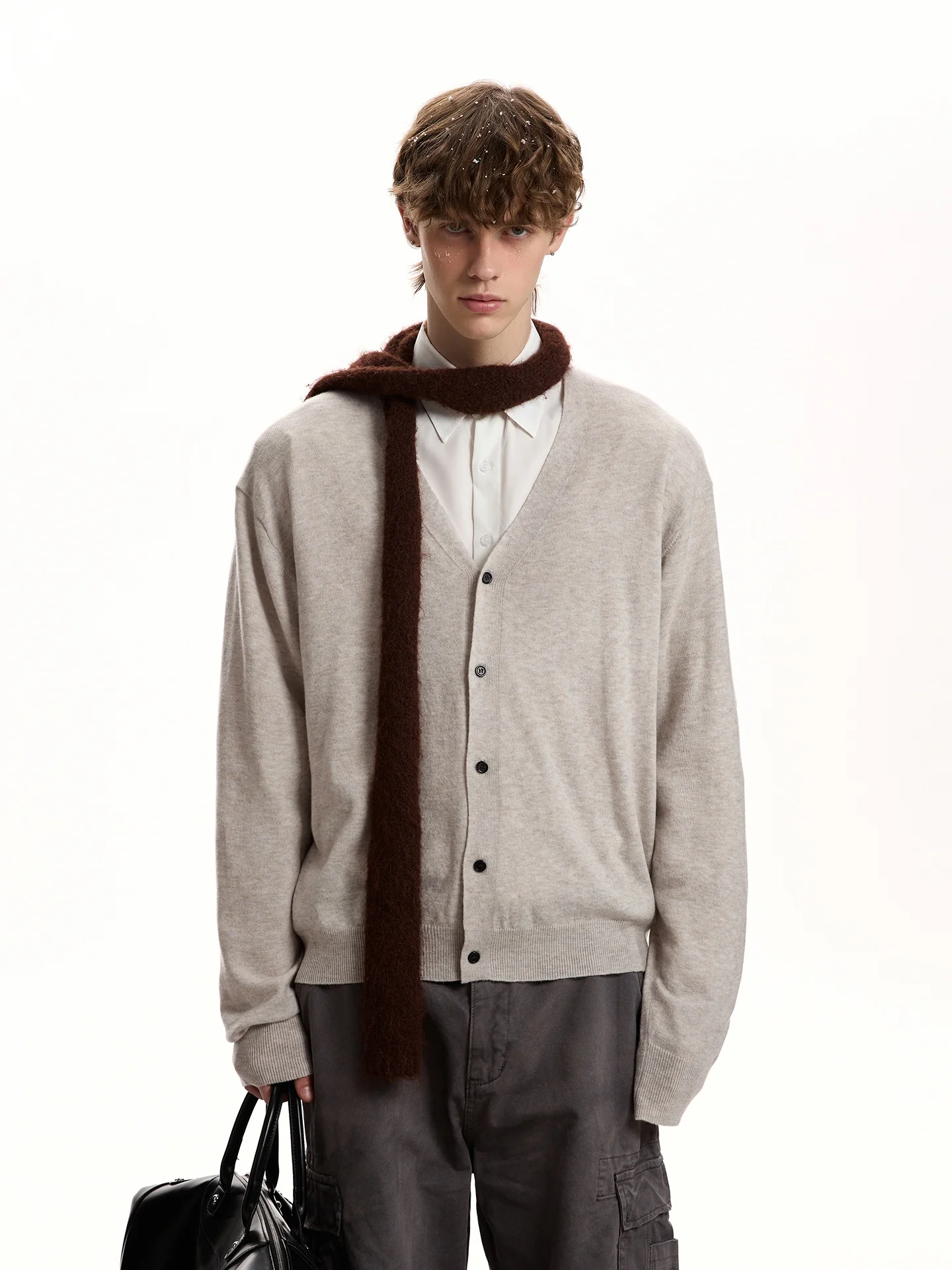 

American Retro Lazy Sle Wool Blend V-ne Knitted Open Cardigan Casual Commute Layering Versatile Sweater Soft Long Sve