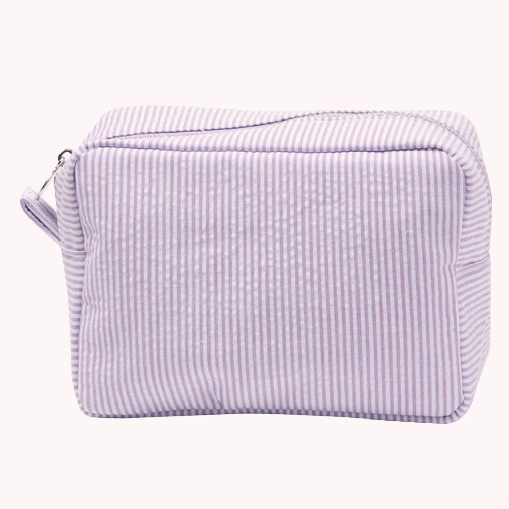 حقيبة مكياج من Seersucker لتنظيم السفر بسحاب للإغلاق، منظم مكياج كبير محمول مقاوم للماء من النايلون للنساء والفتيات