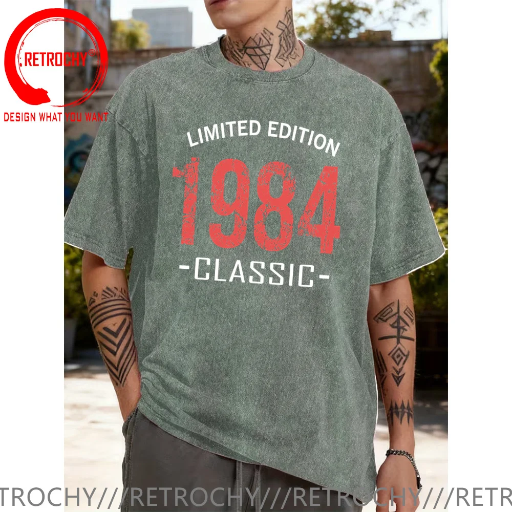 Birthday Gift Man Woman Retro Vintage Washed Cotton T Shirt Men Classic Limited Edition 1984 Fashion Tshirt Casual Basic T-shirt