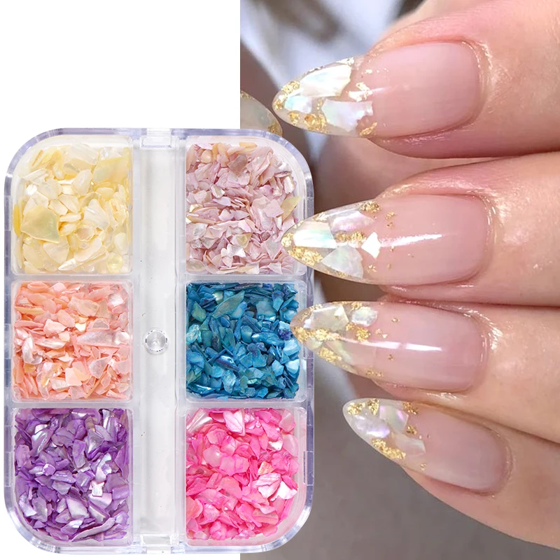 Pearlescent Abalone Shell Nail Glitter Flakes 3D Colorful Irregular Fragments  Stone Nail Art Decoration DIY Summer Manicure