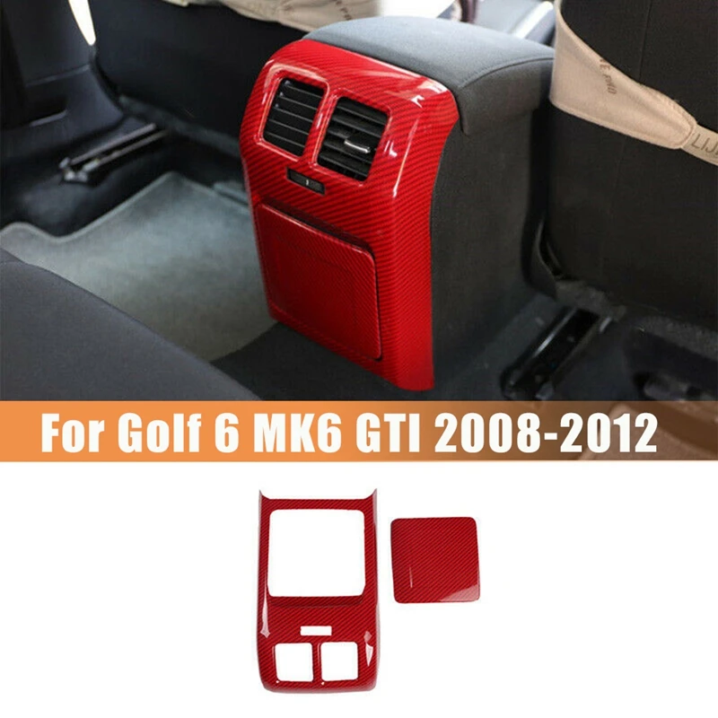 

Red Carbon Fiber Rear Air Outlet Vent Trim Protection Cover Anti-Kick Panel For Golf 6 MK6 -2008-2012