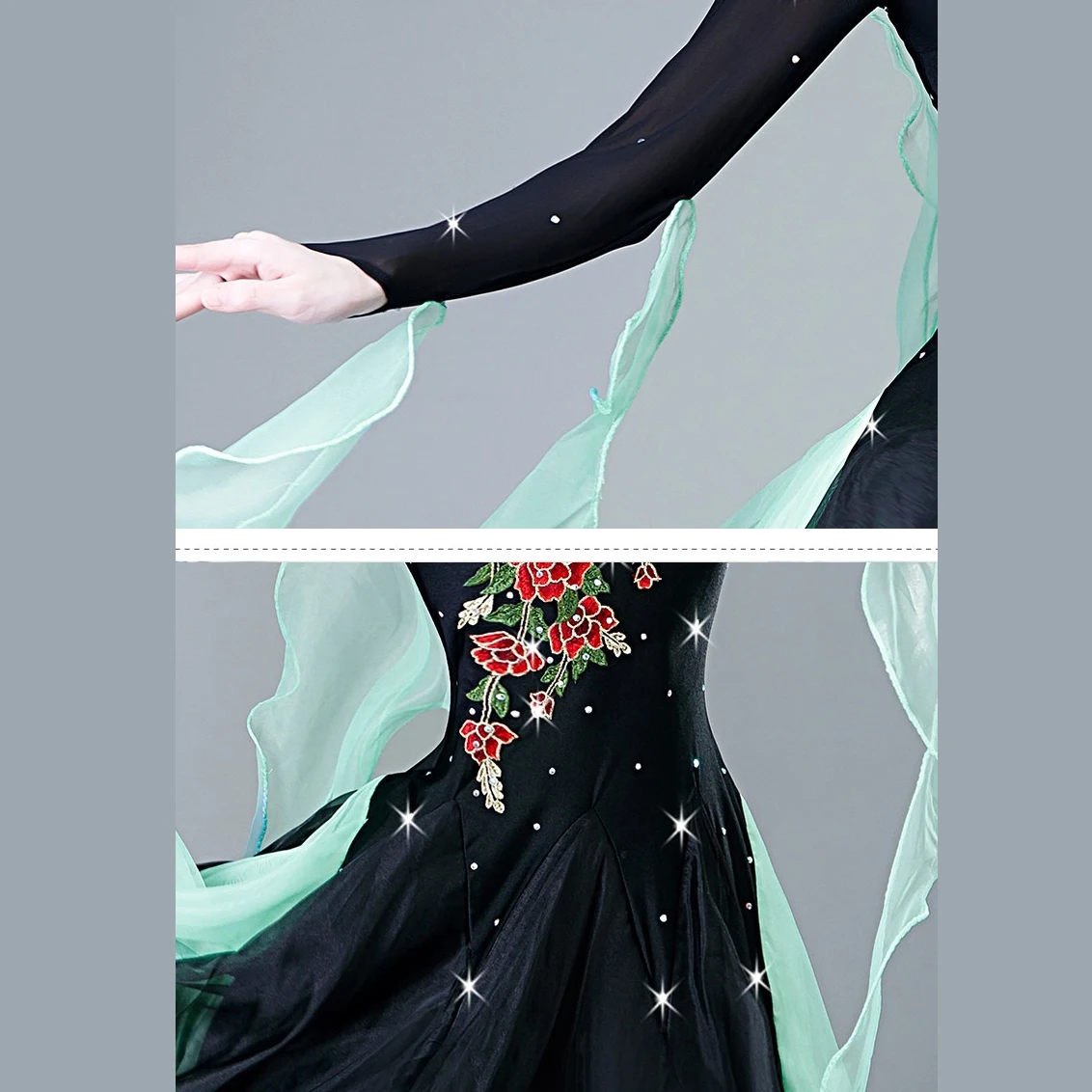 Abiti da valzer viennese neri Abiti da competizione di ballo da sala standard da donna Abiti da ballo Costumi di danza Abbigliamento da ballo da fata