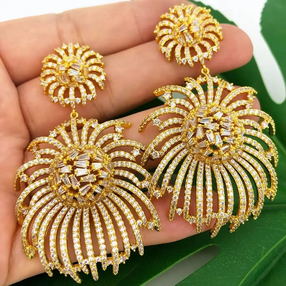 

Missvikki Women Wedding Engraving Earrings Jewelry Gift New Luxury Vintage Golden Hollow Big Dubai Bridal Earrings New Hot