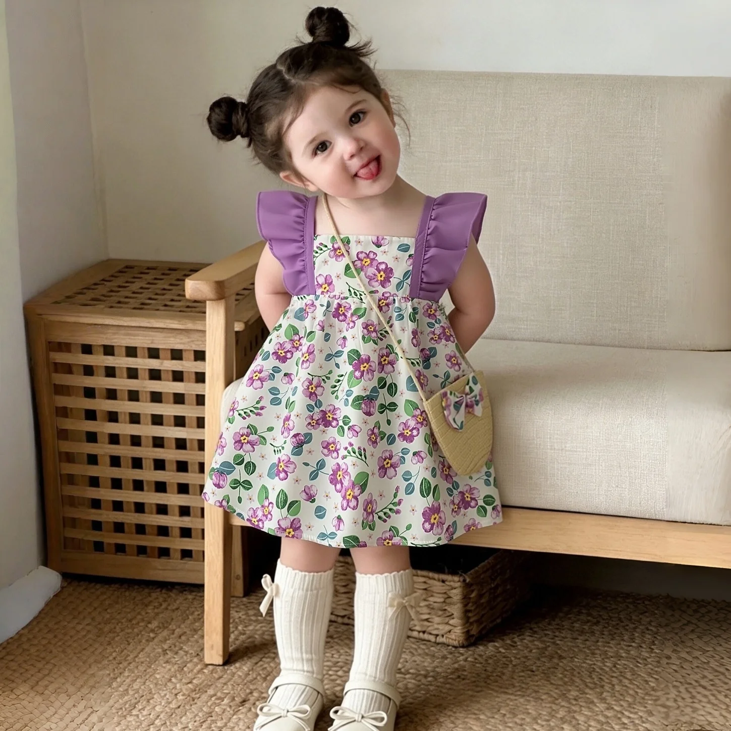 

Новое летнее платье для маленьких девочек, подарочная сумка, модная повседневная одежда с милым цветочным принтом, детская одежда для детей от 6 месяцев до 2 лет