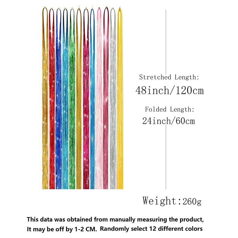 12 Colors Hair Tinsel Kit for Girls Synthetic Tinsel Hair Extension Hair Tinsel Heat Resistant Color Hair Glitter Party Festival