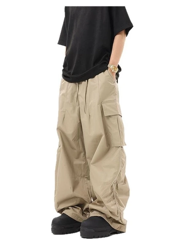 

Khaki Workwear Casual Pants Loose Drapey ex Straight Leg Slimming Wide Leg Sports Sle Youthful ular Long Pants