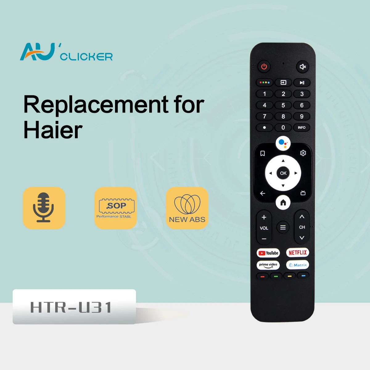HTR-U31 Voice Remote Control Replacement For Haier Smart TV H50K66UG H55K66UG H58K66UG H65K66UG H32K66UG H43K66UG