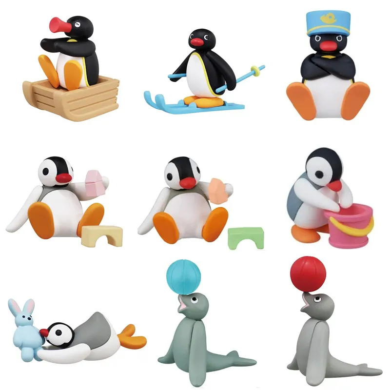 

New Cute 9pcs Pingu Pinga Penguin pvc Figure Dolls Toys For Girls Kids Car Decoration 4CM