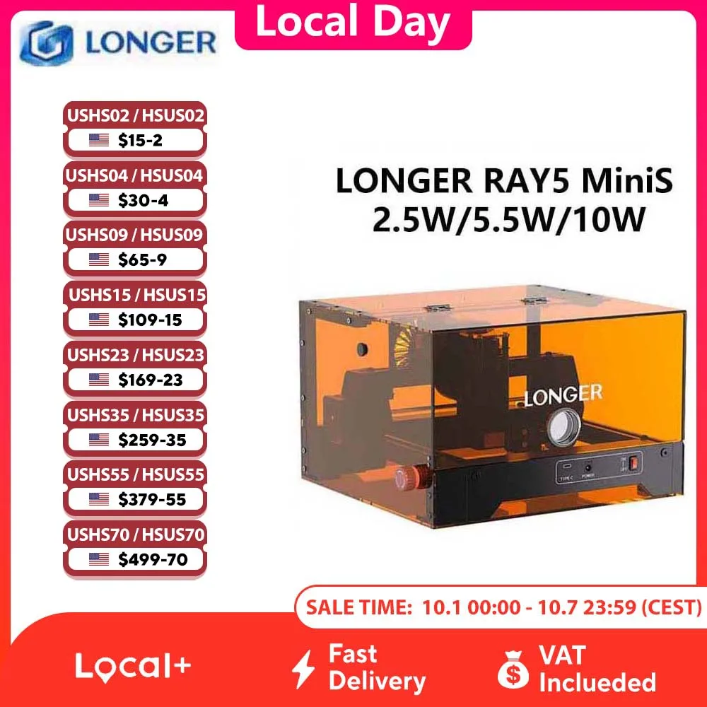 LONGER RAY5 MiniS Enclosed Laser Engraver,2.5W/3.5W/5.5W/10W,130×140mm,Class I Safety,USB/WiFi/App,300+ Materials