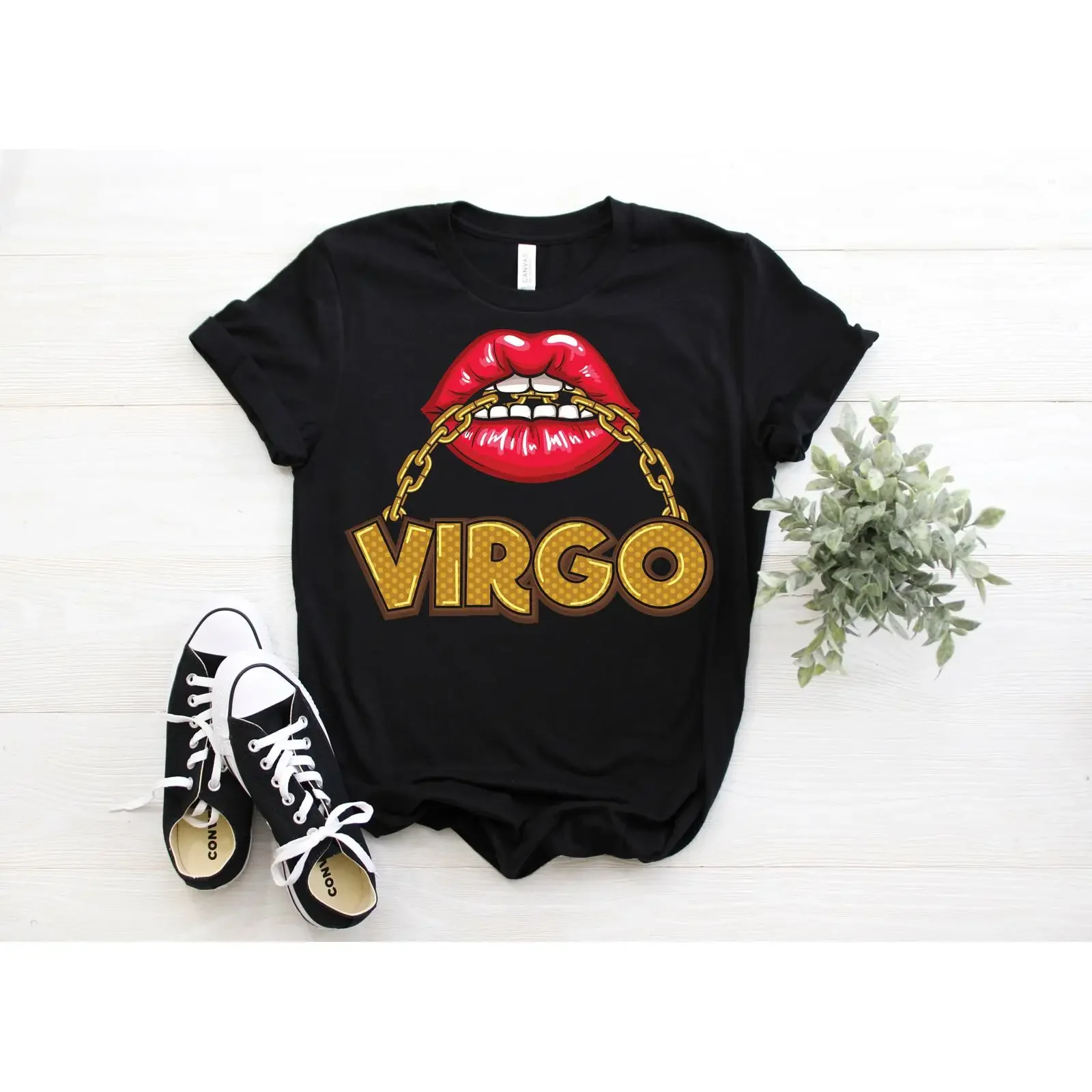 Virgo Zodiac Sign Lips T Shirt Astrology Horoscope Birthday for August September Born Girls vintage Washed Stylish Stretched