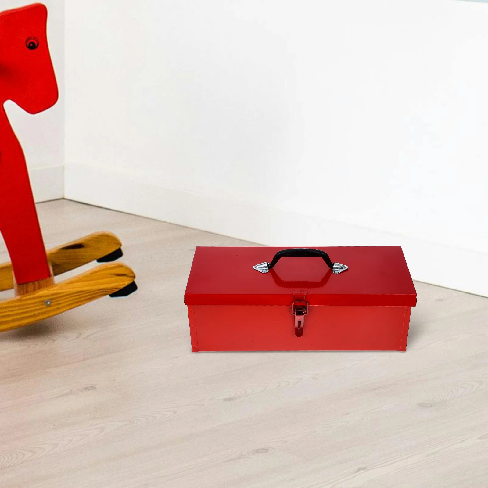 

1Pcs Iron Sheet Toolbox Red Portable Household Tool Storage Case High Strength Shock Resistant Large Capacity Safe Storage