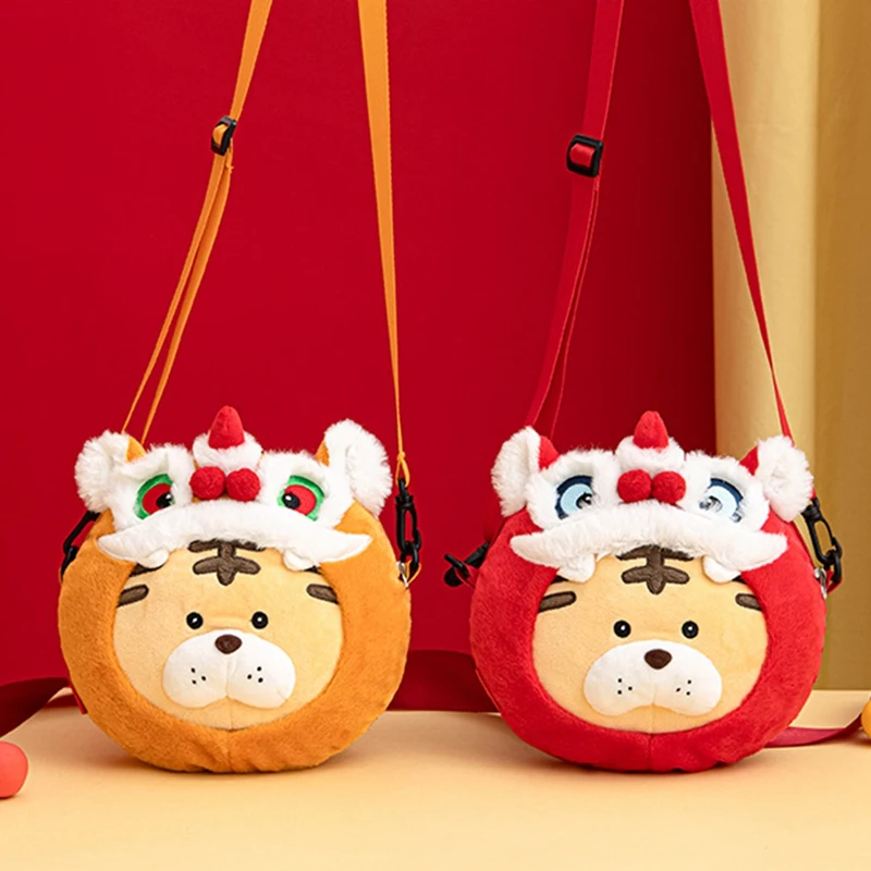 Sac à bandoulière en peluche tigre pour enfants, porte-monnaie de dessin animé, pendentif de fête, décorations de nouvel an, cadeau de jouets