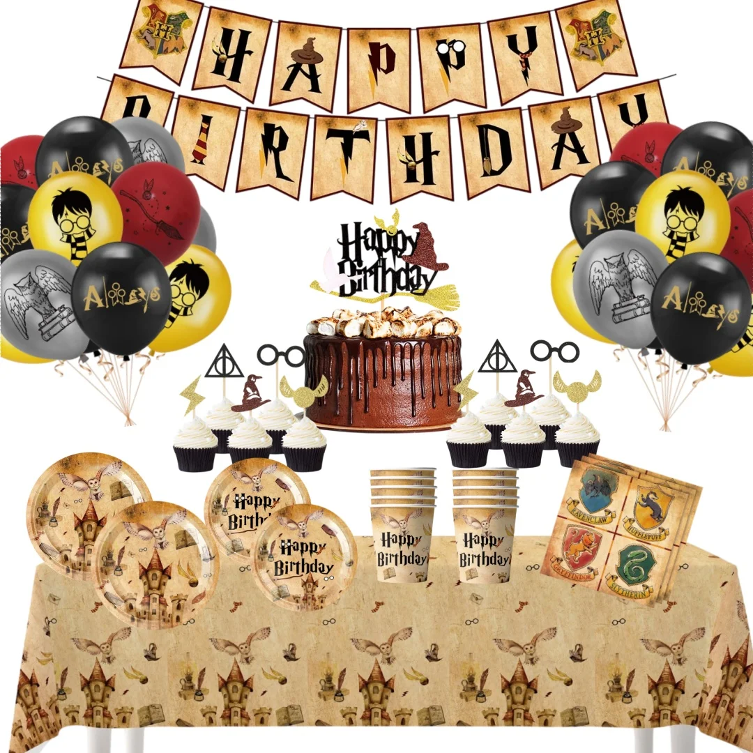 Fantasy Harry Magic Castle Owl Themed Kids Party Supplies Complete Tableware Cake Topper Decor Scene Layout Gathering Decor Kit