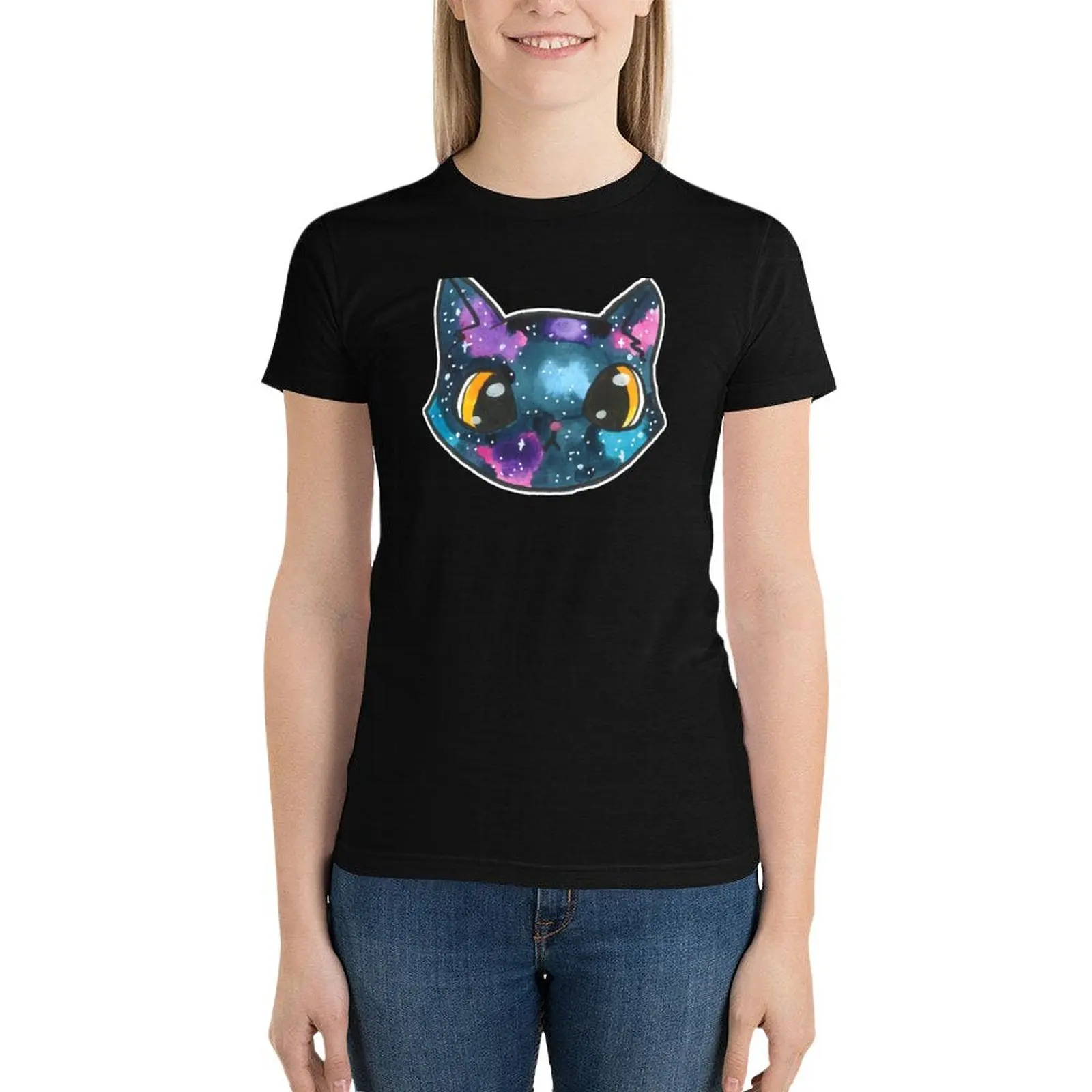 Galaxy Calico Cat T-Shirt Short sleeve tee Female clothing plus size tops white t-shirt dress for Women sexy