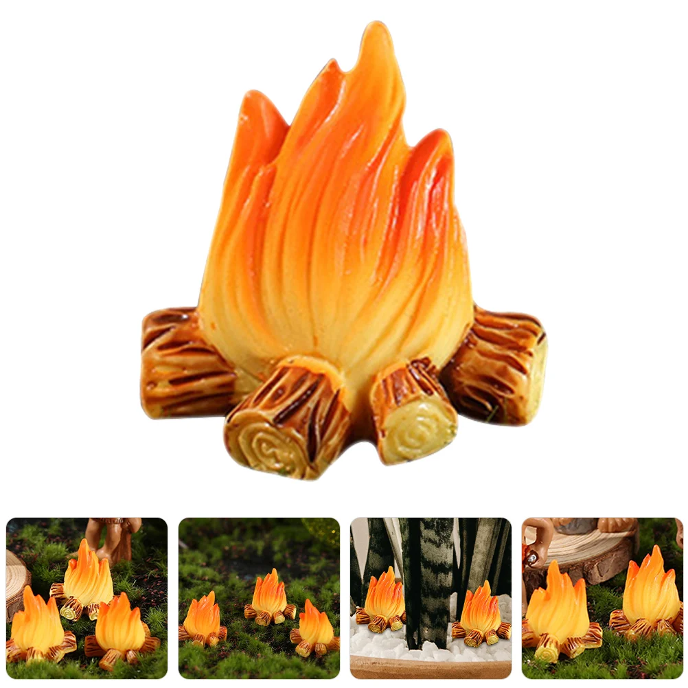 6 Pcs Fire Bonfire Ornaments Miniatures Micro Fake Campfire Fireplace Decor Flames Resin Camping Theme Party Supplies Model