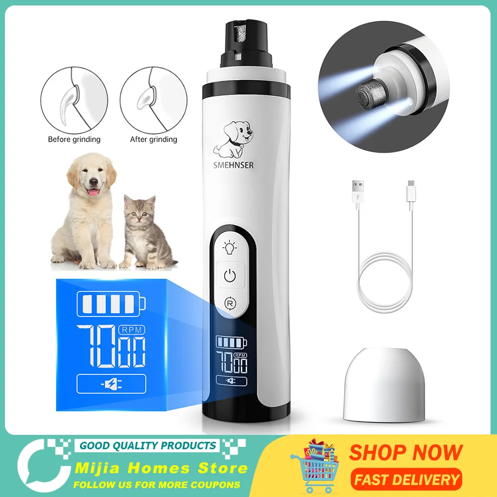 

SMEHNSER электрическая шлифовальная машинка для когтей домашних животных, бритва для кошек и собак, перезаряжаемая машинка для ногтей, триммер для ухода за лапами, товары для домашних животных