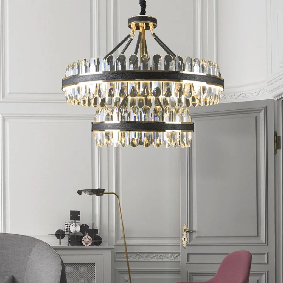 LED luxury living room crystal chandelier modern designer creative leather restaurant chandelier bedroom lamps