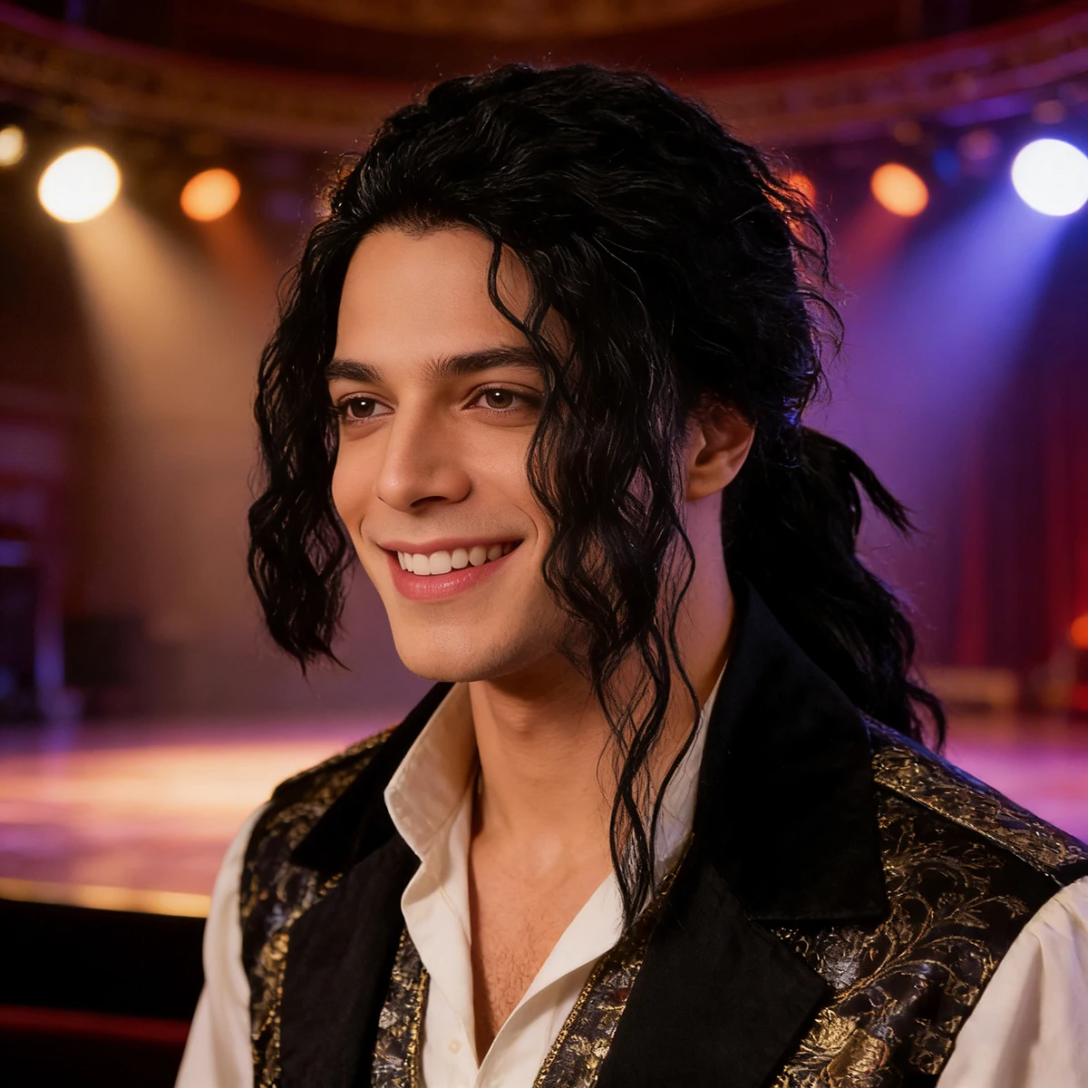 Black Wavy Synthetic Wig with Ponytail, Michael Jackson Style Hair for Cosplay, Halloween and Costume Parties