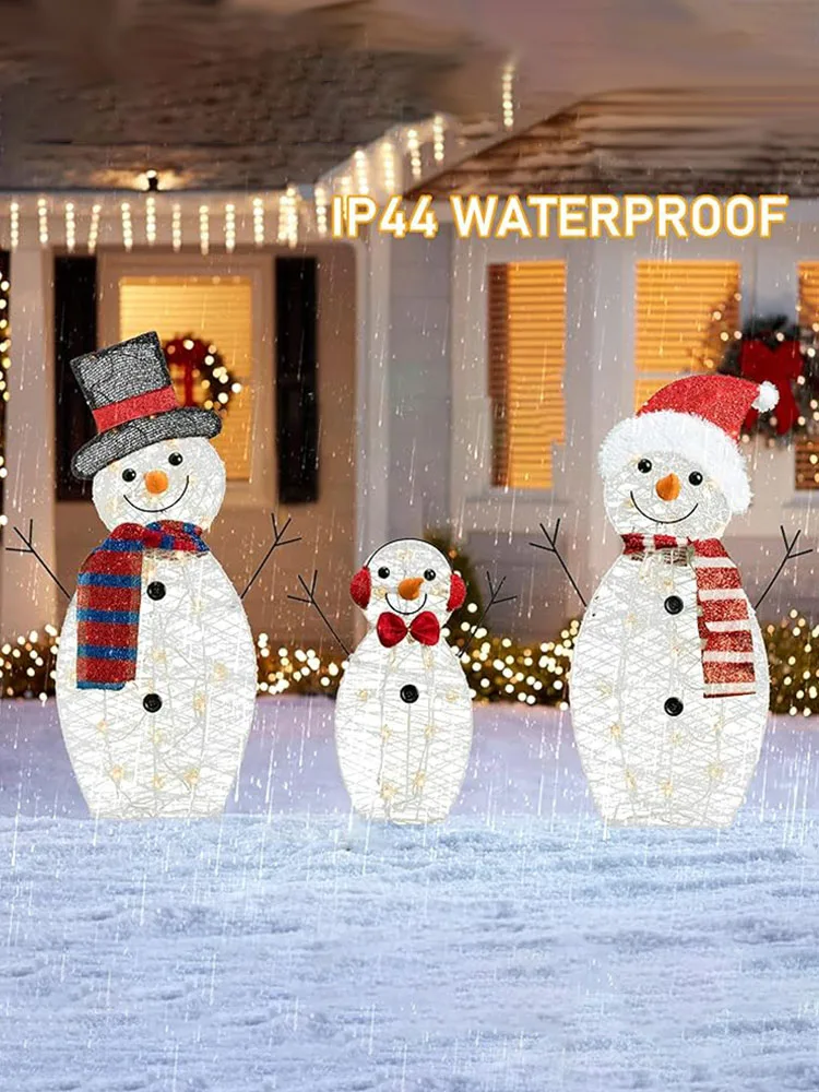 3Pcs Lighted Snowman Christmas Garden Decoration With LED Light Glowing Snowman Xmas Home Outdoor Yard Decorations Ornament 2024