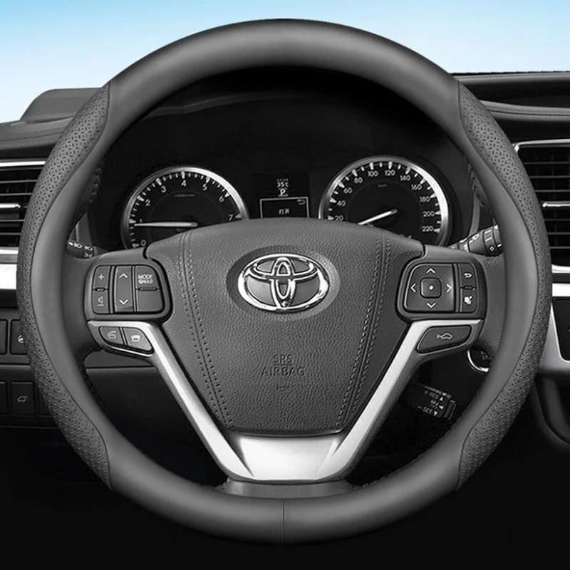 Breathable leather carbon fiber texture car steering wheel cover suitable for Toyota Camry RAV4 Highlander Fortuner Hilux Sienna